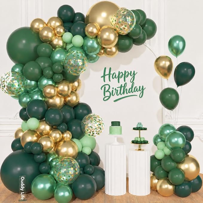 157Pcs Green Gold Balloons Arch Garland Kit Different Size | Dark Pastel by OUDDYLIFE