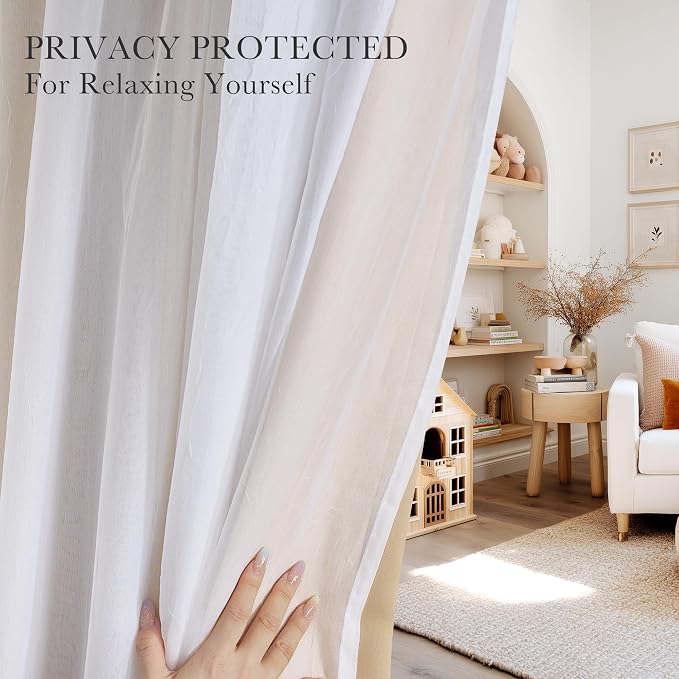 PONY DANCE Sheer Curtains Blackout, 52 by 63 inches, Biscotti Beige, Cortinas - Image 2