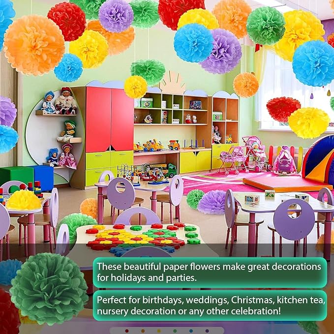 Qimoo 20pcs Dark Green Paper Pom Poms Decorations, DIY Decorative Tissue Paper - Image 4