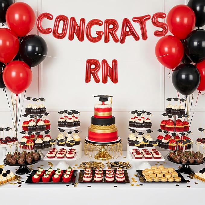 TONIFUL 2026 Nurse Graduation Decorations Red Congrats RN 2026 Balloons 16 Inch - Image 6