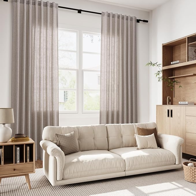 Brownish Grey Linen Curtains for Living Room 98 Inches Long Back Tab Light - Image 6