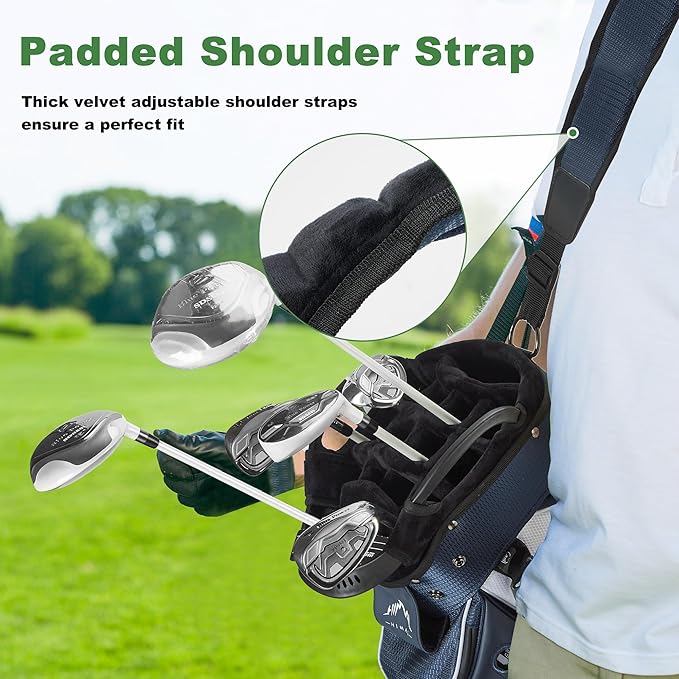 14-Way Golf Cart Bag with Full Length Divider, Premium PU Leather Golf Bag with Plush Top, Magnetic Pocket and Rain Cover for Men