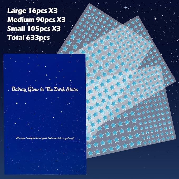 Glow in The Dark Stars for Ceiling Decal Decor 633 Pcs Realistic 3D Sticker | - Image 6