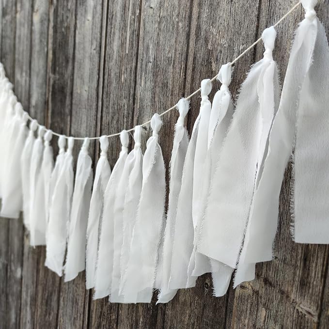 White Chiffon Tassel Garland for Wedding Bridal Shower Birthday Party Backdrop - Image 7