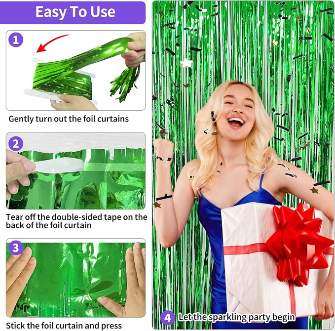 JINSUI Green Tinsel Backdrop 3.3x8.2ft, 2 Pack Foil Fringe Curtains Decor | - Image 6