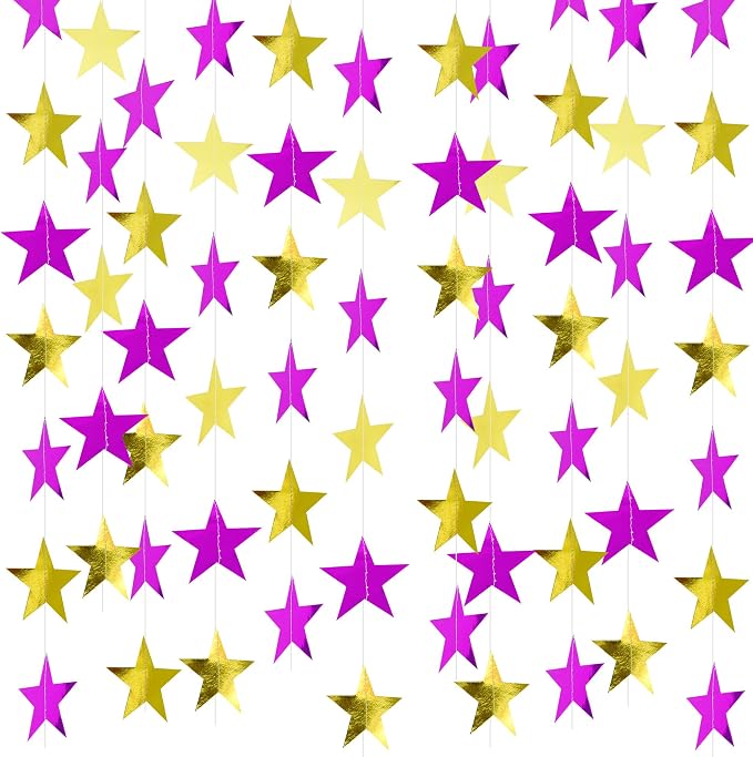 BEISHIDA Purple Gold Glitter Star Garland Decor Twinkle Star Banner Backdrop by Beishida