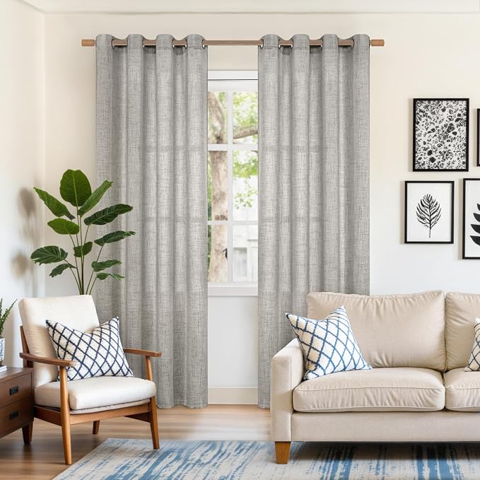 YoungsTex Linen Curtains for Living Room 52 X 80 Inch Length, Light Filtering - Image 2