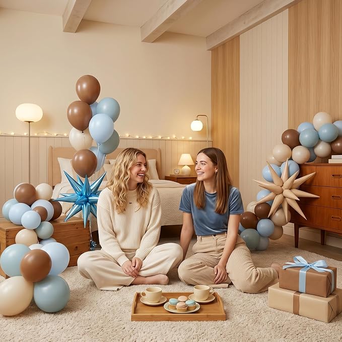 Blue and Brown Balloons, 12 Inch Macaron Blue Nude Brown Latex Balloons - Image 9