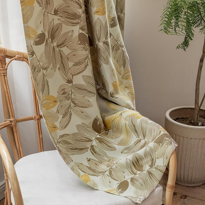 SUOUO Blackout Curtains for Bedroom Patterned Vintage Brown Leaf Room Darkening - Image 6