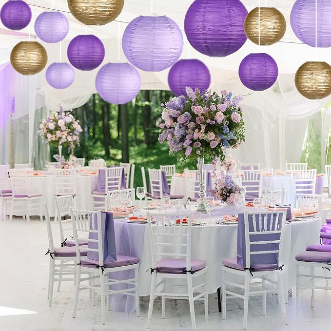 15-Pack Purple Gold Paper Lanterns, Rapunzel Birthday Decorations | 6, 8 & - Image 4