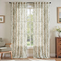 jinchan Green Floral Linen Curtains 96 Inch Farmhouse Back Tab 2 Panels | Light by JINCHAN