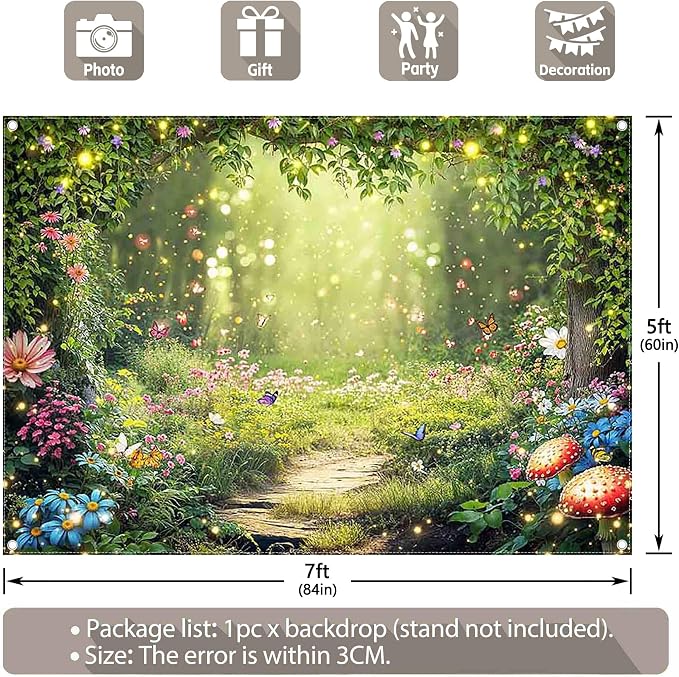 7x5ft Enchanted Forest Photography Backdrop Fairy Garden Banner | Fairytale - Image 3