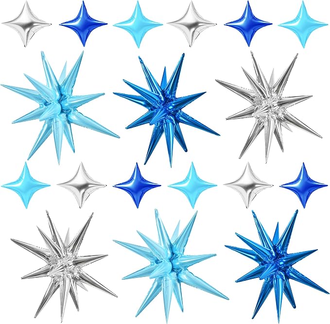 TONIFUL 18Pcs 22Inch Blue Silver Large Explosion Star Mylar Balloons and 10Inch by TONIFUL