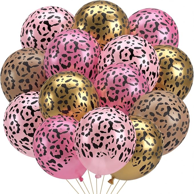 Gejoy 36 Pcs Macaron Pink Gold Khaki Cheetah Balloons Leopard Print Balloons 12 by Unknown