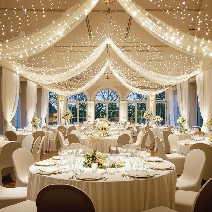 Ivory Ceiling Drapes with Lights - Image 2