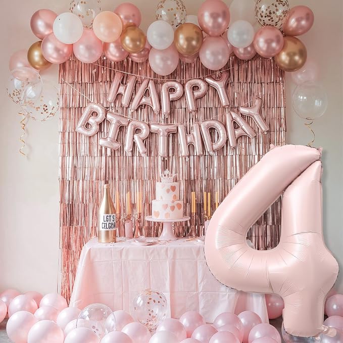 Foil 4 Balloon, Dusty Light Pink Big Number 4 Balloons - Image 7