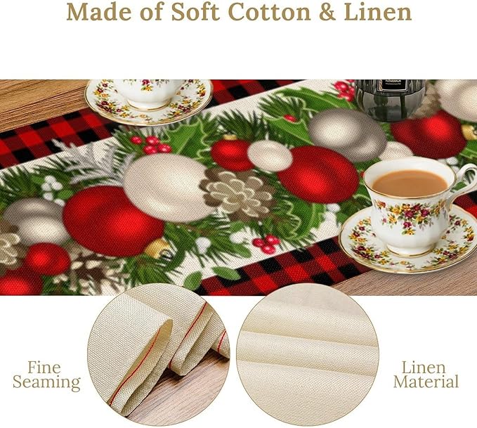 Christmas Table Runner,Seasonal Winter Xmas Holiday Farmhouse Table Cloth Kitchen Dining Table Decoration for Home Party Decor 13x36 Inch