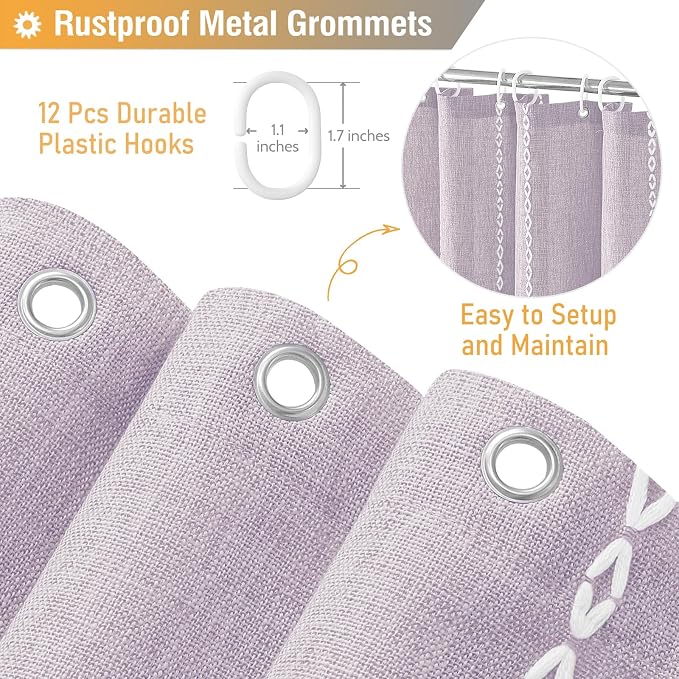 Lavender Cream Boho Farmhouse Linen Heavy Duty Shower Curtain, 72x72 | 330GSM - Image 5