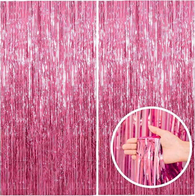 2 Pack Pink Backdrop Party Decorations Tinsel Curtain Party Backdrop Foil by BOMSI