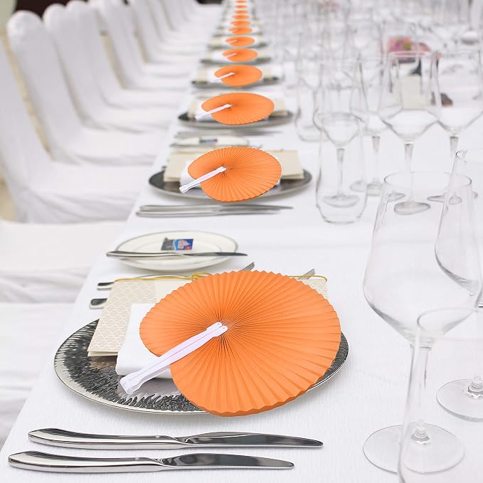 20 Pieces Orange Round Paper Fans | Foldable Handheld Fans - Image 5