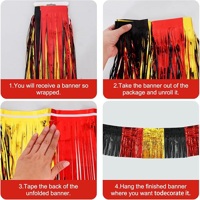 BEISHIDA Black Gold Fringe Garland Banner 30ft Wall Tinsel Foil Streamers | - Image 3