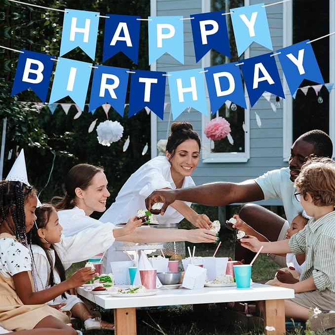 Pre-Strung Blue Happy Birthday Banner Signs, Birthday Party Decorations - Image 6