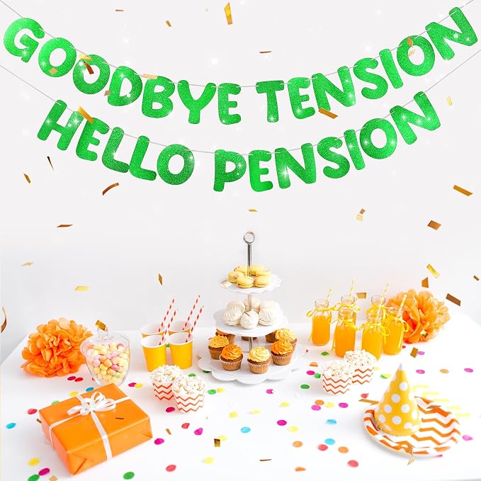 Retirement Banner Pre-Strung GOODBYE TENSION HELLO PENSION Banner Glitter - Image 4