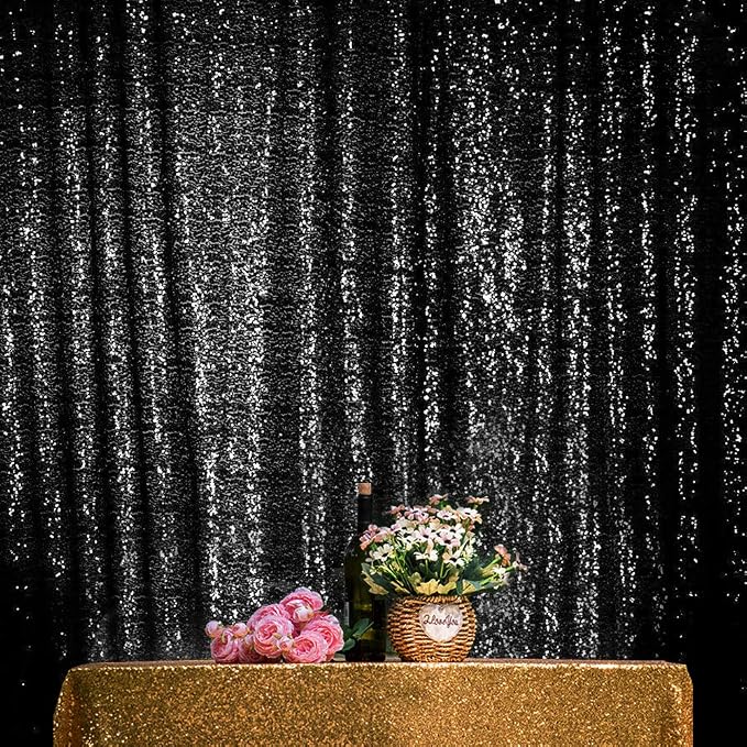 JYFLZQ Black Sequin Backdrop Curtains 6ft x 8ft 1 Panel Halloween Backdrop - Image 3
