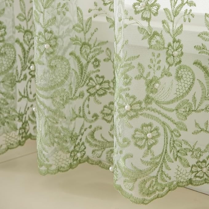 White Sheer Voile Curtains Green Embossed Butterflies 84 Inches | Light - Image 6