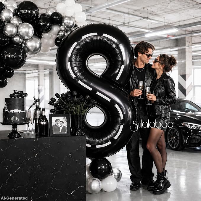 Race Car 40 Inch Black 8 Big Large Helium Balloon Number 0-9 | Track Giant - Image 4