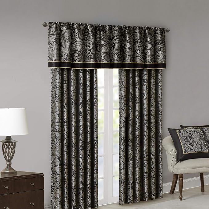 Madison Park Aubrey Jacquard Rod Pocket Valance, Classic Elegant Silk Paisley - Image 6