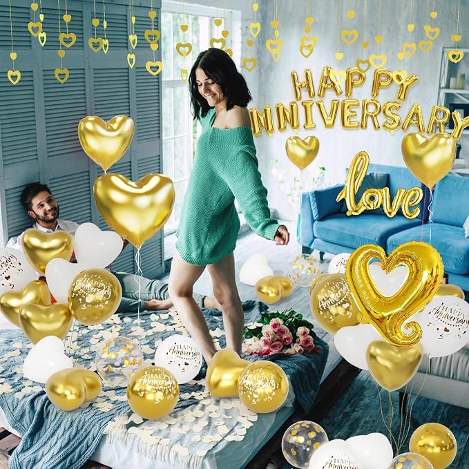 Gold and White Anniversary Party Decorations, Happy Anniversary Banner - Image 2
