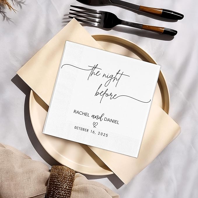 Luxury Personalized Rehearsal Dinner Napkins, Custom Rehearsal Dinner Decor, Bachelorette Napkins, Custom Cocktail Napkin, Beverage Luncheon Cocktail Napkin For Reception, Bridal Shower