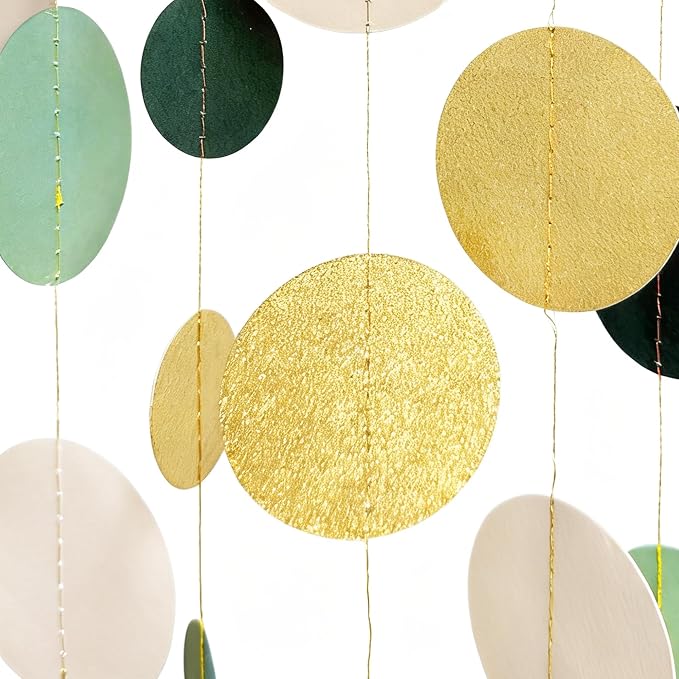 Sage Green Gold Beige Party Polka Dot Garlands Oilve Green Glitter Gold Hanging - Image 3