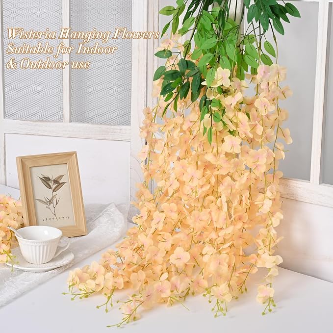 24 Pack Wisteria Hanging Flowers, 3.6 Feet Champagne Wisteria Artificial Flowers - Image 4