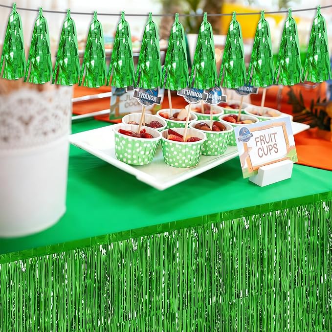 3P Green Tassel Banner Garland Metallic Foil Fringe Banner Tinsel Tassels - Image 4