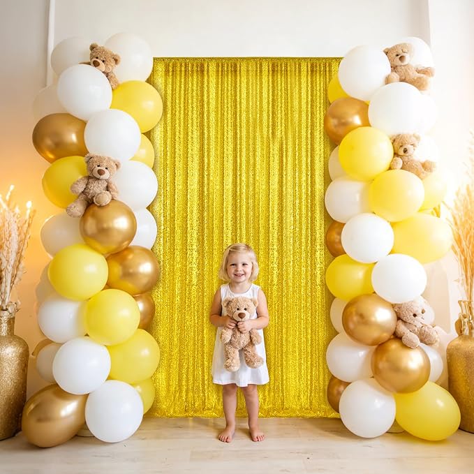2×8FT-4PCS Bright Yellow Sequin Backdrop Curtains Panels, Photography Backdrop - Image 3