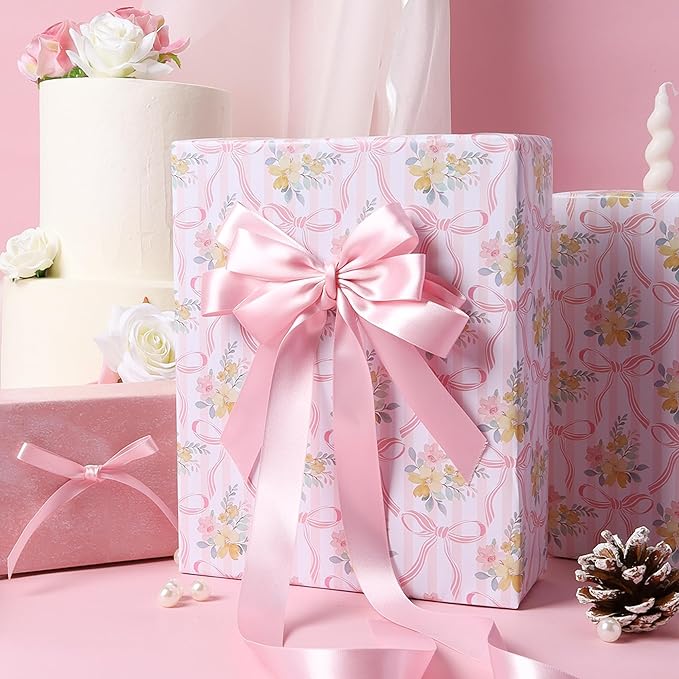 LaRibbons Light Pink Satin Ribbon 1 Inch 25 Yards Luxury Double Faced Pink Silk Ribbon for Gift Wrapping Flower Bouquet Crafts Wedding Party Babyshower Decoration