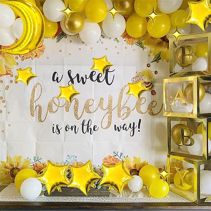 Moon and Star Balloons Gold, Star Foil Balloons Four Pointed Star Balloon | - Image 6