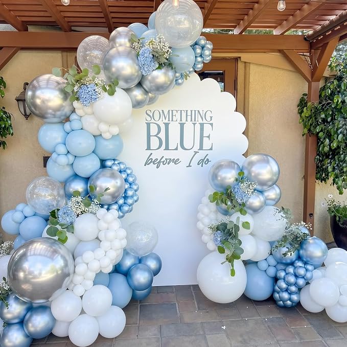 Blue and White Balloons, 12 Inch Baby Pastel Light Blue White Metallic Silver - Image 5