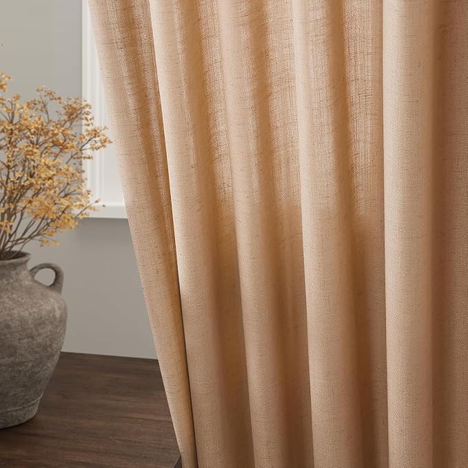 Camel Linen Curtains for Living Room 95 Inches Long Back Tab and Rod Pocket - Image 9