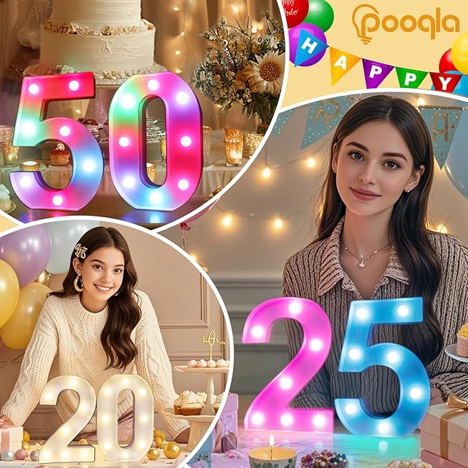 Pooqla 75th Birthday Decorations for Her Him, 35 Colors LED Light Up Numbers with Remote, Multicolor Marquee Numbers 75 Sign for Party Backdrop 75th Birthday Gift, Lighted Number 75
