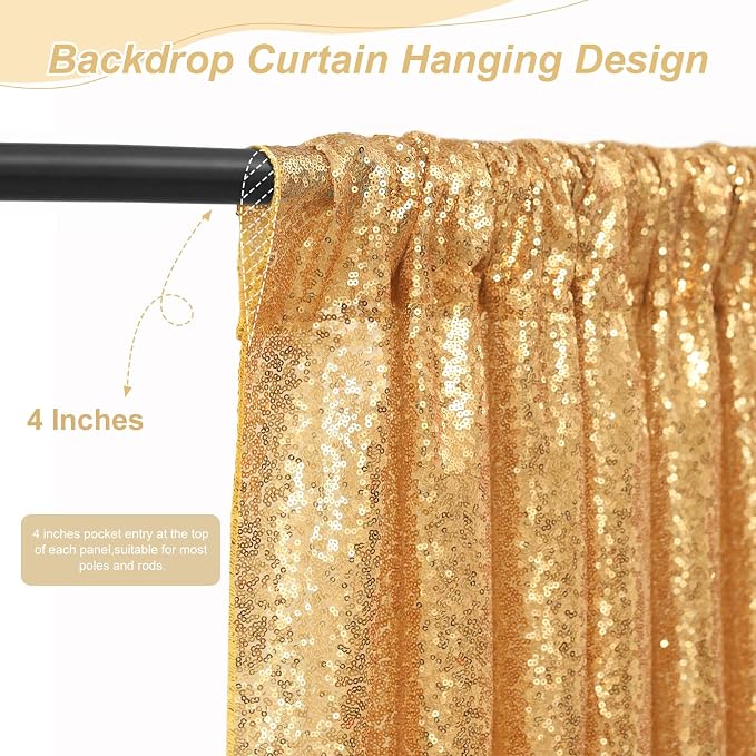 Gold Sequin Backdrop Curtains 2ftx8ft Glitter Party Backdrop 6 Pieces Sparkly - Image 5