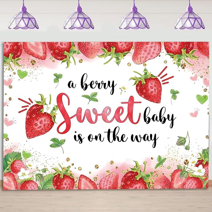 Strawberry Baby Shower Photo Banner Girl Baby Shower Newborn Party Decorations - Image 5