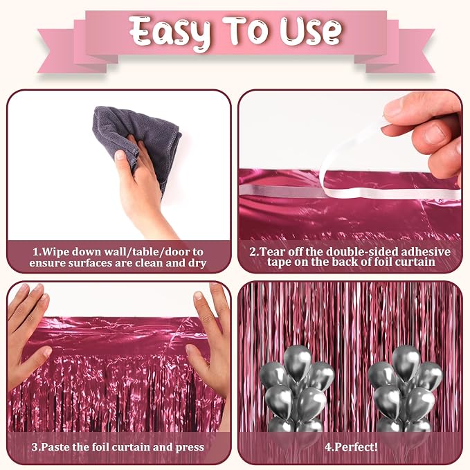 Voircoloria Burgundy Foil Fringe Backdrop Curtains, Birthday Party Decorations - Image 4