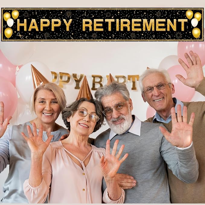 Retirement Party Decorations, Large Black and Gold Happy Retirement Banner - Image 4