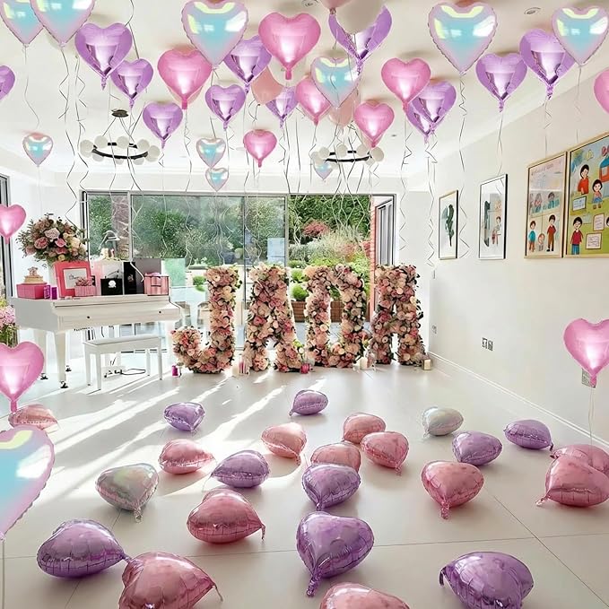 Pink Purple Iridescent Heart Balloons - Image 6