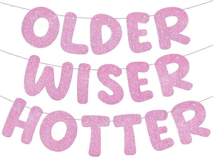 Fulmoon Set of 3 Pre Strung Older Wiser Hotter Glitter Banner Funny Birthday by Fulmoon