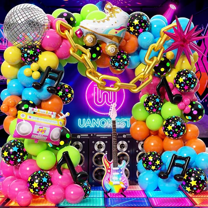 90s 80s Disco Theme Party Decorations 200Pcs, Neon Balloon Arch Kit by Unknown