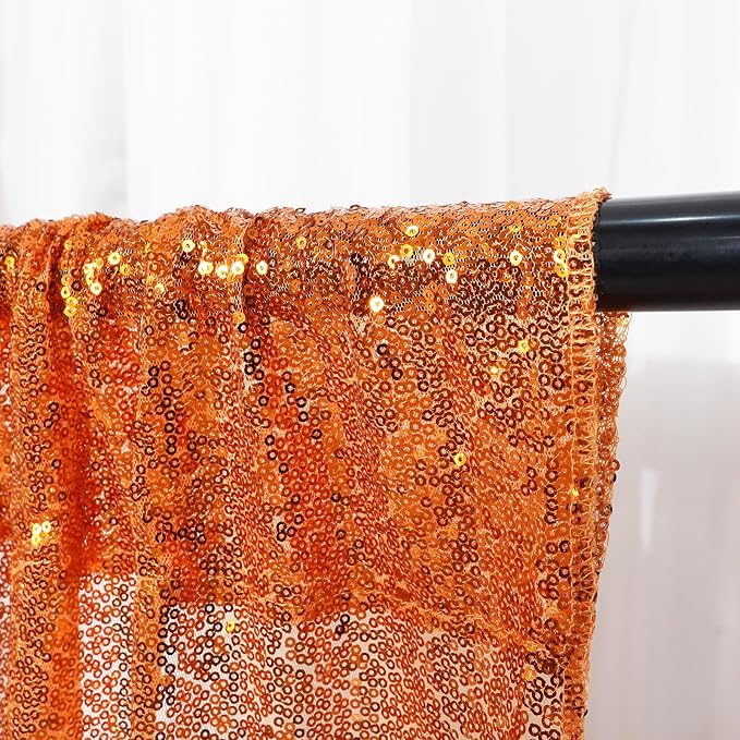 Poise3EHome Orange Sequin Backdrop Curtains, 4 Panels 2FTx8FT Glitter Background - Image 3